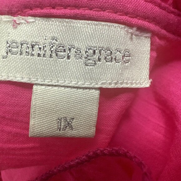 Jennifer & Grace Women 1x Pink Flutter Sleeve Blouse Embroidered High Ne… - Picture 14 of 14